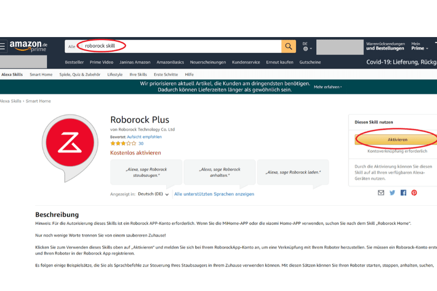 Roborock Plus skill auf Amazon aktivieren